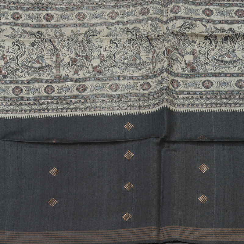 Hayagrivas Black & Beige Pure Tussar Saree with Black Border KBE1383J4-7