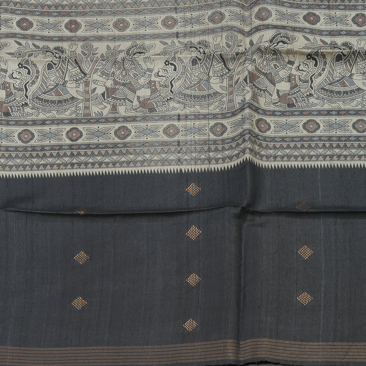 Hayagrivas Black & Beige Pure Tussar Saree with Black Border KBE1383J4-7