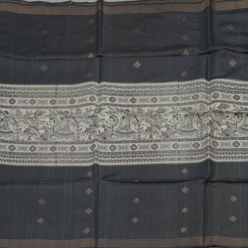 Hayagrivas Black & Beige Pure Tussar Saree with Black Border KBE1383J4-7