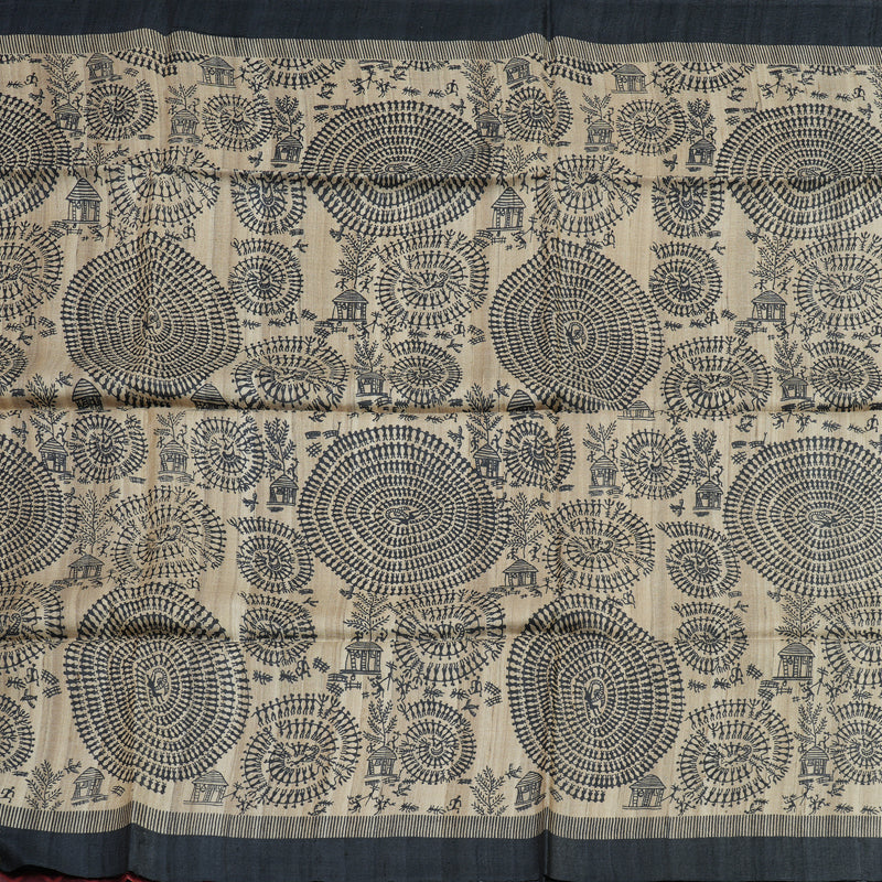 Hayagrivas Beige Pure Tussar Saree with Black Border KBE1383J5-10