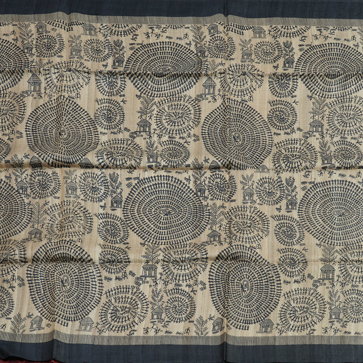 Hayagrivas Beige Pure Tussar Saree with Black Border KBE1383J5-10