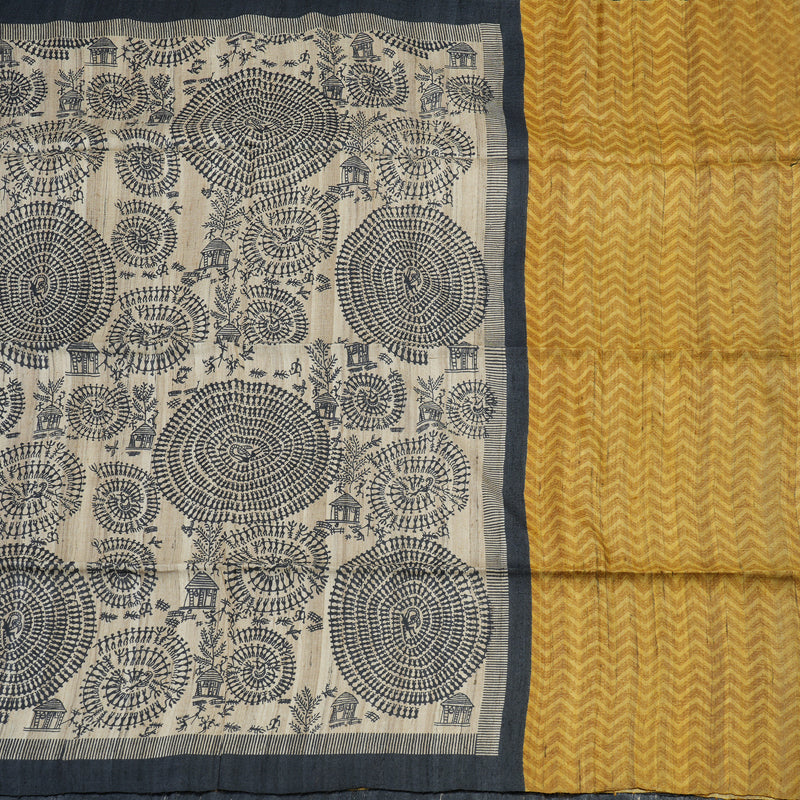 Hayagrivas Beige Pure Tussar Saree with Black Border KBE1383J5-10