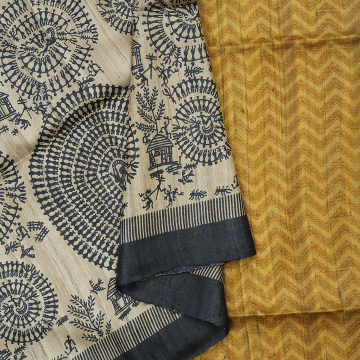 Hayagrivas Beige Pure Tussar Saree with Black Border KBE1383J5-10