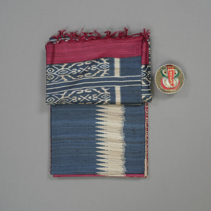 Hayagrivas Beige Pure Tussar Saree with Blue & Wine Border KBE1383J5-20