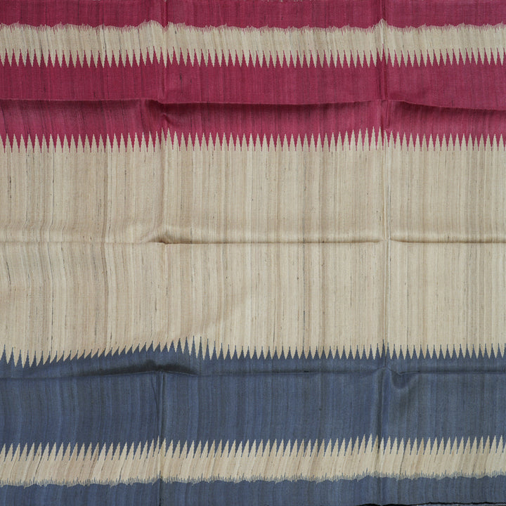 Hayagrivas Beige Pure Tussar Saree with Blue & Wine Border KBE1383J5-20