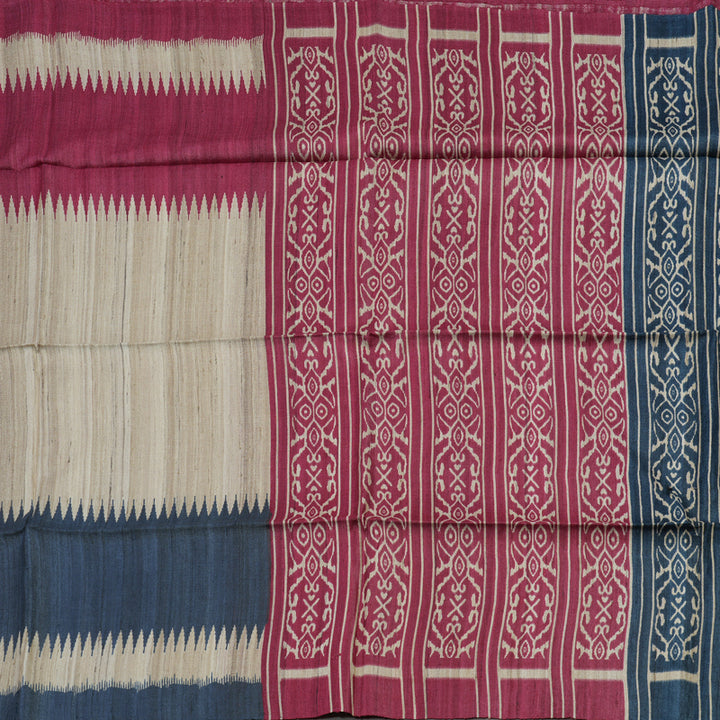 Hayagrivas Beige Pure Tussar Saree with Blue & Wine Border KBE1383J5-20