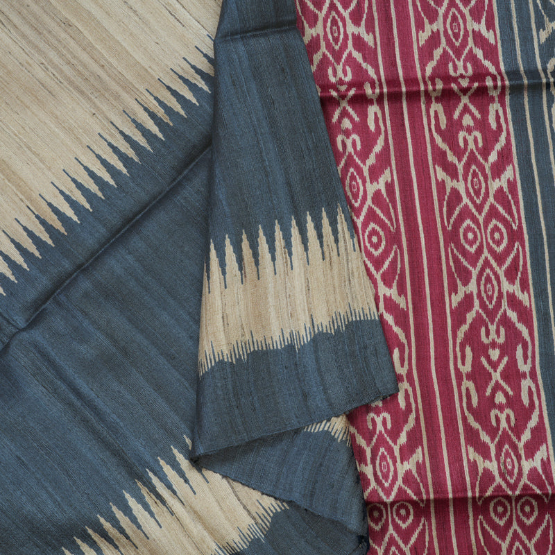 Hayagrivas Beige Pure Tussar Saree with Blue & Wine Border KBE1383J5-20