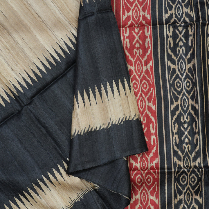 Hayagrivas Beige Pure Tussar Saree with Red & Black Border KBE1383J5-21