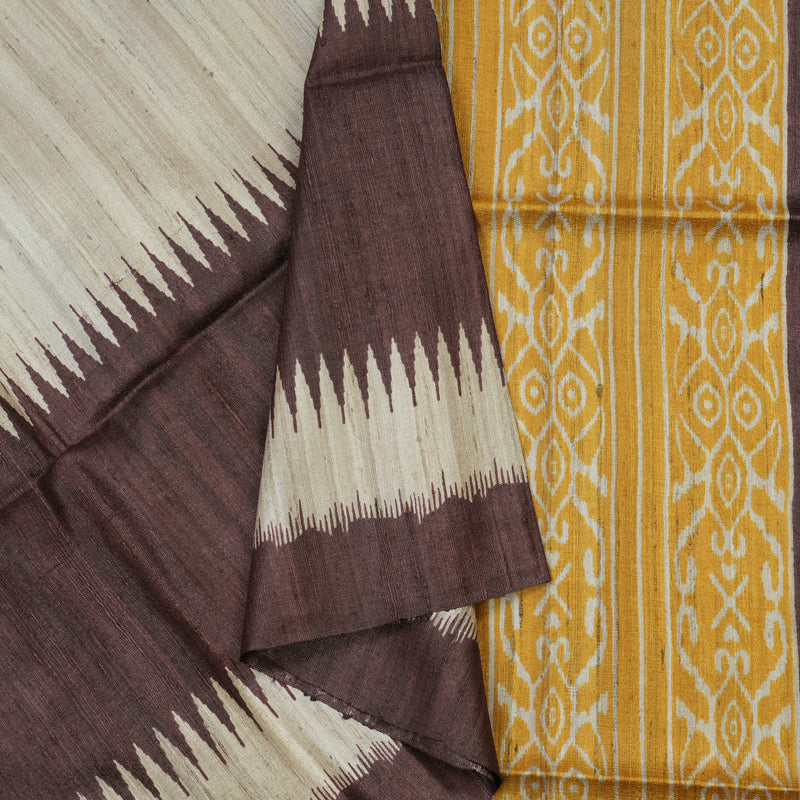 Hayagrivas Beige Pure Tussar Saree with Yellow & Paaku border KBE1383J5-22