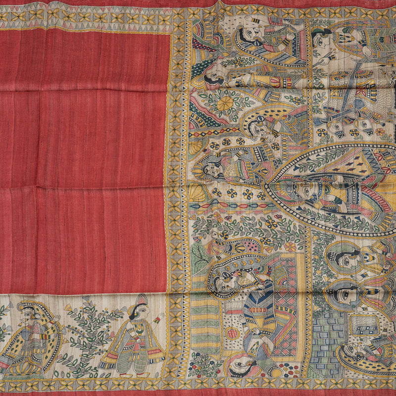 Hayagrivas Reddish-Pink Pure Tussar Silk Saree KBE1383J5-4