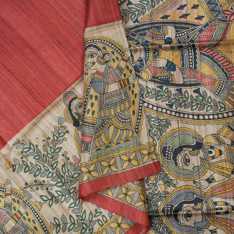 Hayagrivas Reddish-Pink Pure Tussar Silk Saree KBE1383J5-4