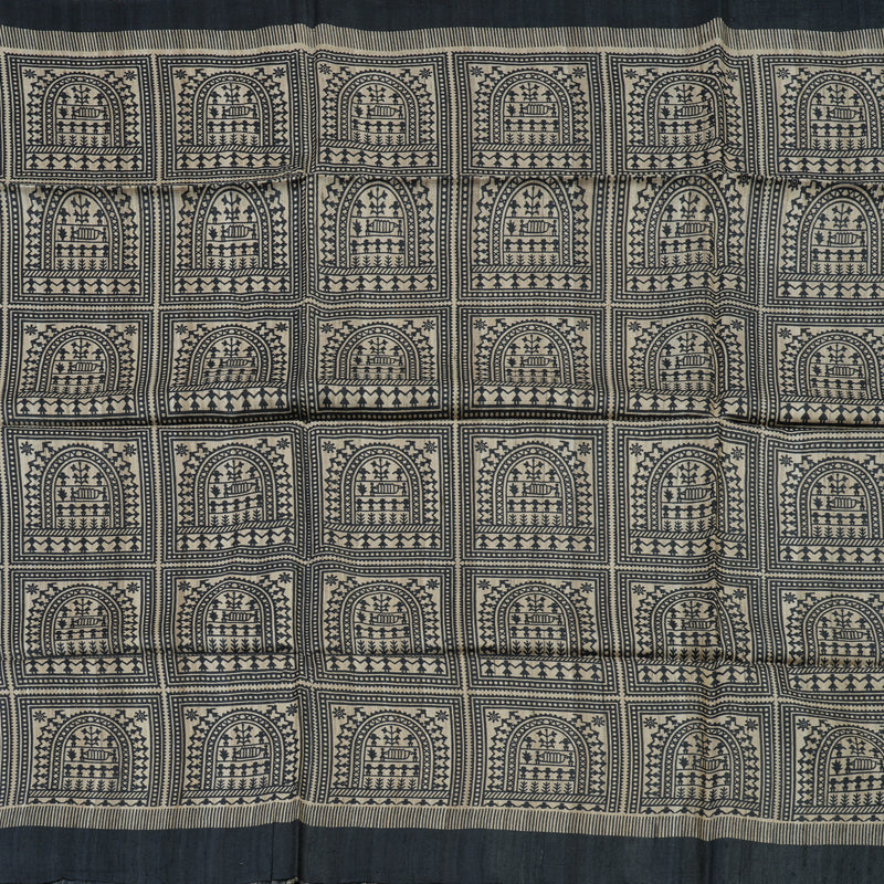 Hayagrivas Beige & Black Pure Tussar Saree with Black Border KBE1383J5-6