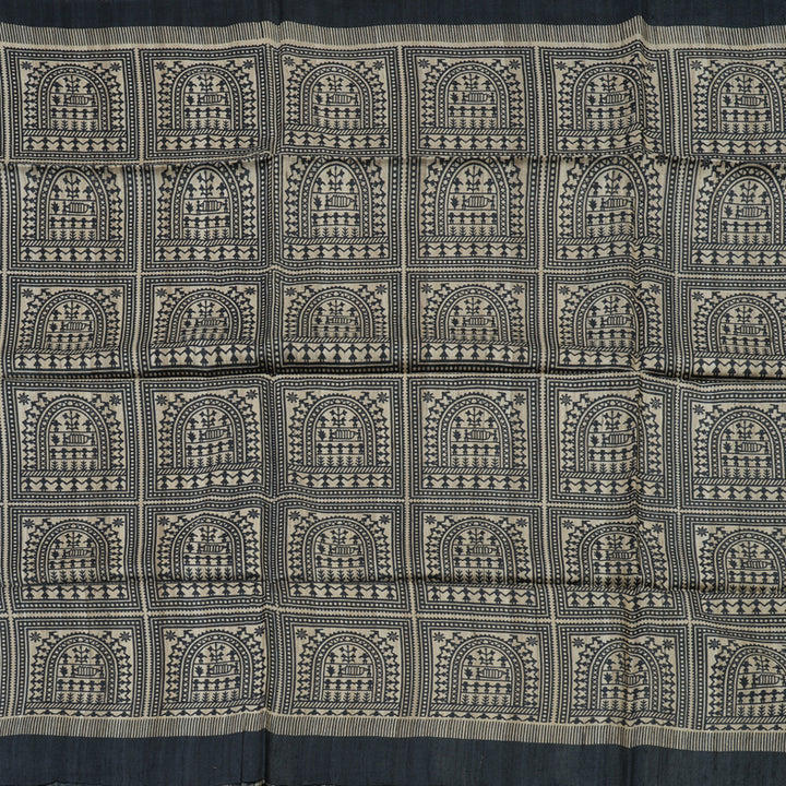 Hayagrivas Beige & Black Pure Tussar Saree with Black Border KBE1383J5-6