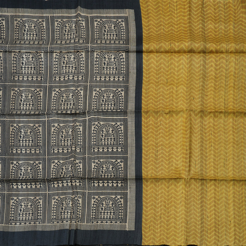 Hayagrivas Beige & Black Pure Tussar Saree with Black Border KBE1383J5-6