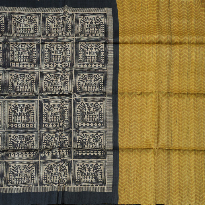 Hayagrivas Beige & Black Pure Tussar Saree with Black Border KBE1383J5-6