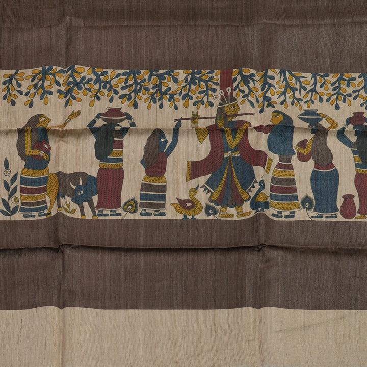 Hayagrivas Brown Pure Tussar Saree with Beige Border KBE1383J6-21