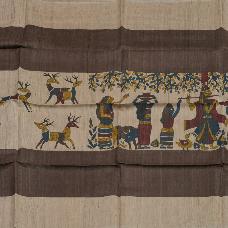 Hayagrivas Brown Pure Tussar Saree with Beige Border KBE1383J6-21