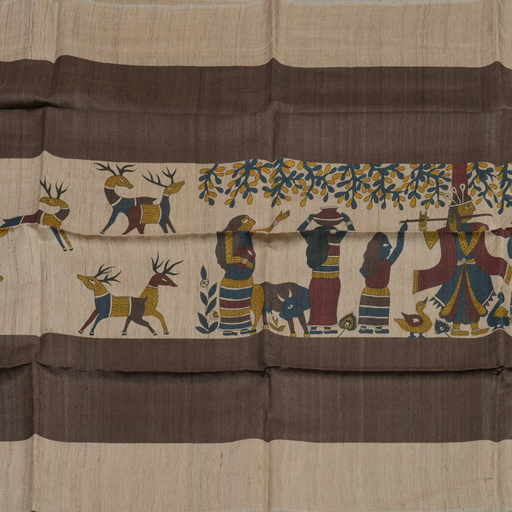 Hayagrivas Brown Pure Tussar Saree with Beige Border KBE1383J6-21