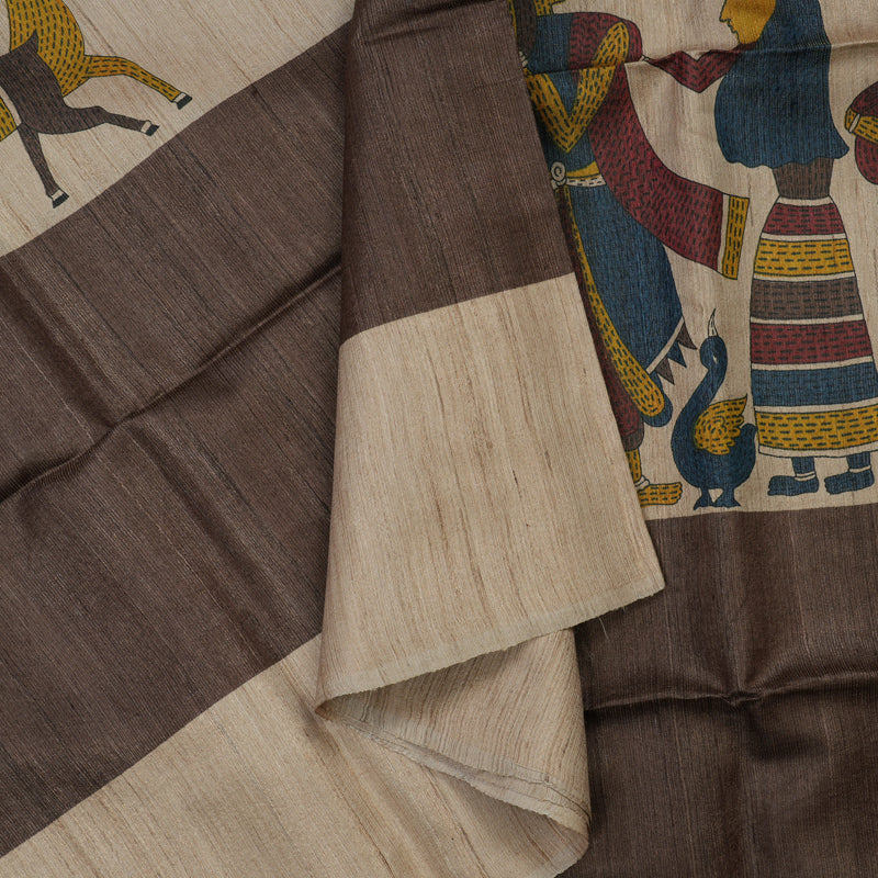 Hayagrivas Brown Pure Tussar Saree with Beige Border KBE1383J6-21