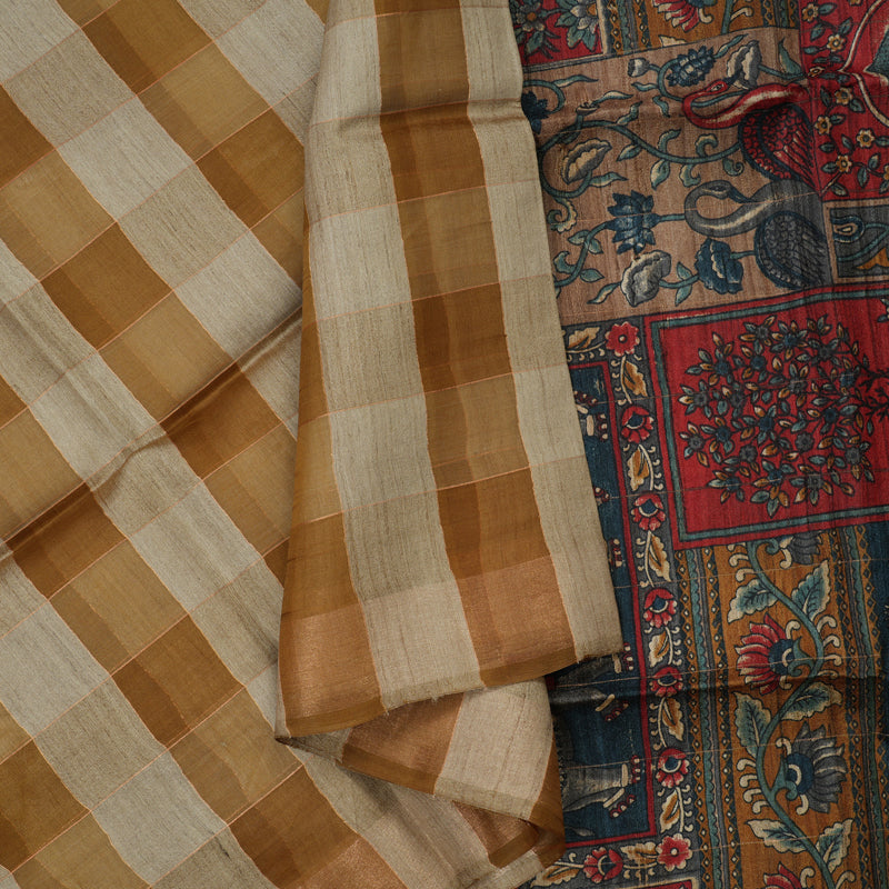 Hayagrivas Multicolour Checks Pure Tussar Saree KBE1383J6-25