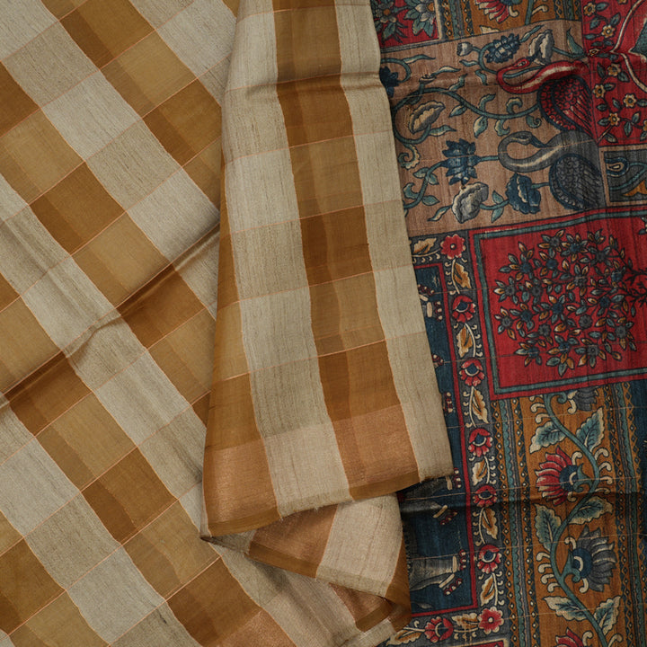 Hayagrivas Multicolour Checks Pure Tussar Saree KBE1383J6-25