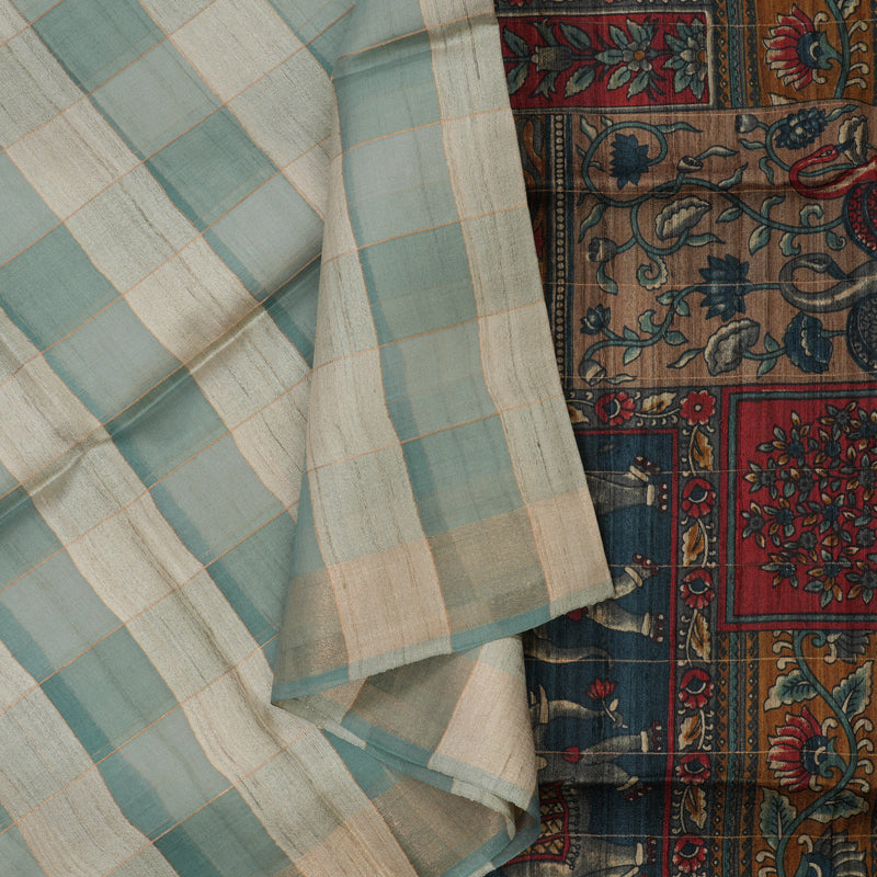 Hayagrivas Multicolour Checks Pure Tussar Saree KBE1383J6-26