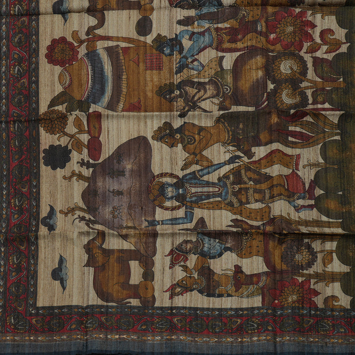 Hayagrivas Dark Blue Pure Tussar Saree KBE1383J6-3