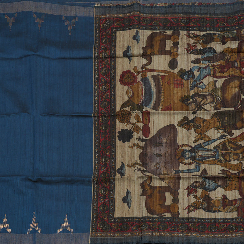 Hayagrivas Dark Blue Pure Tussar Saree KBE1383J6-3