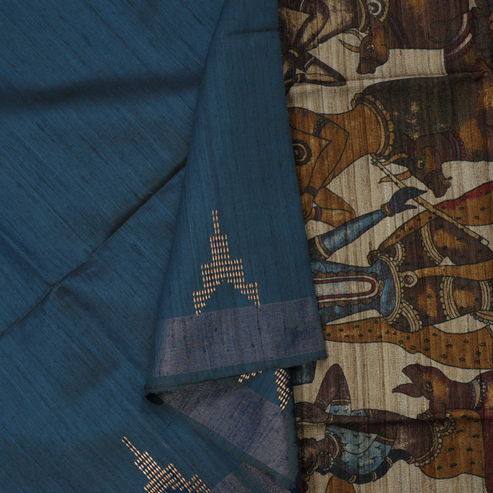 Hayagrivas Dark Blue Pure Tussar Saree KBE1383J6-3