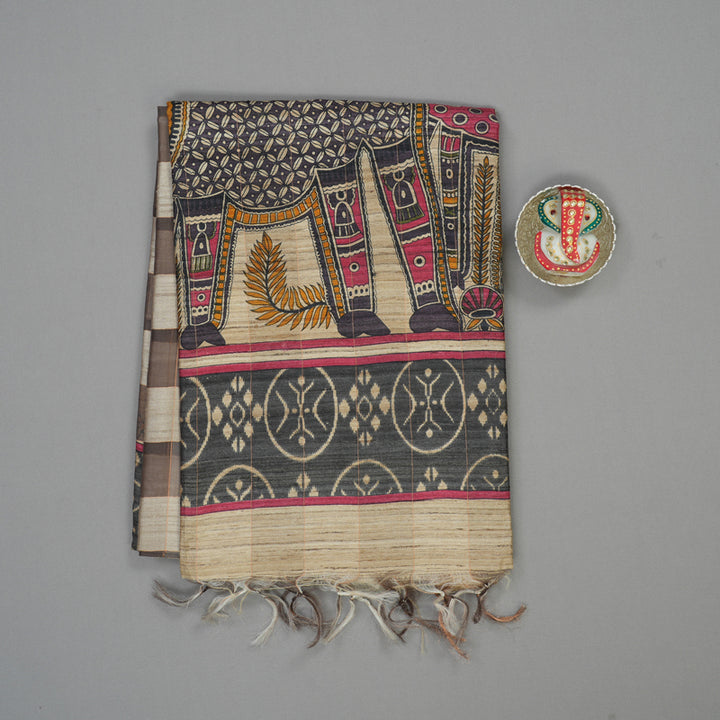 Hayagrivas Multicolour Checks with Borderless Pure Tussar Saree KBE1383J6-33