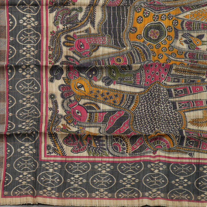 Hayagrivas Multicolour Checks with Borderless Pure Tussar Saree KBE1383J6-33