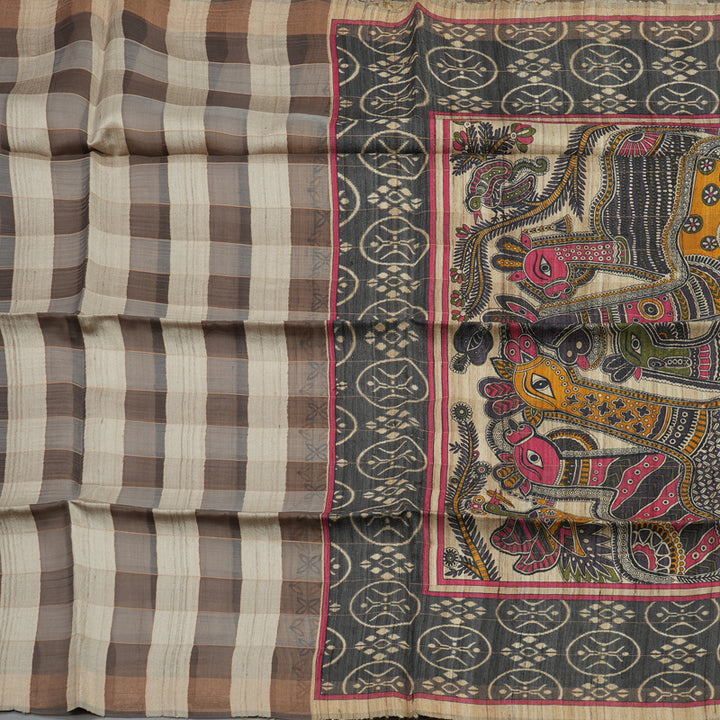 Hayagrivas Multicolour Checks with Borderless Pure Tussar Saree KBE1383J6-33