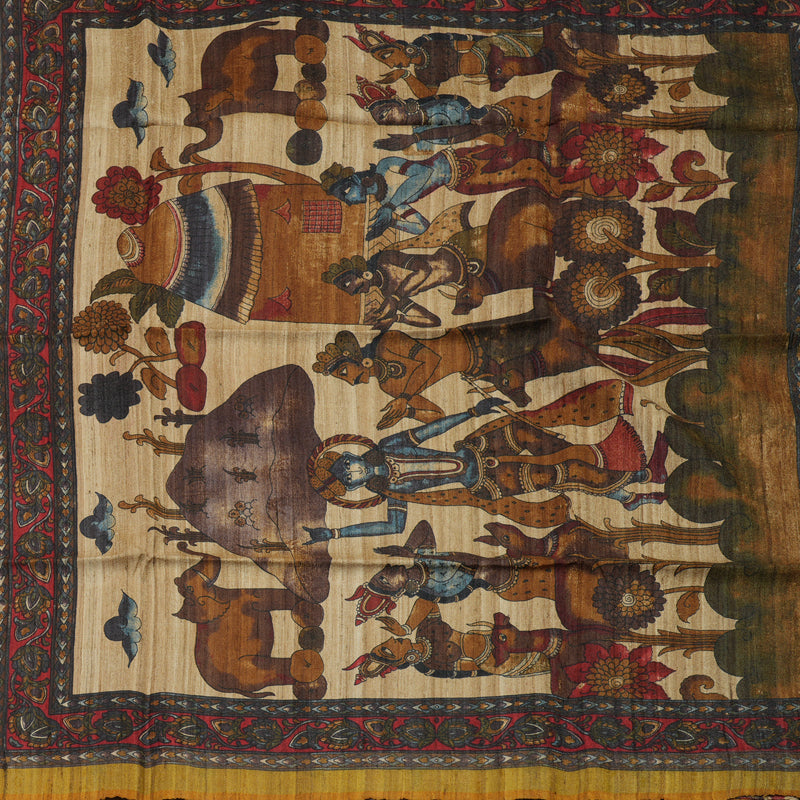 Hayagrivas Mustard Pure Tussar Silk Saree KBE1383J6-6