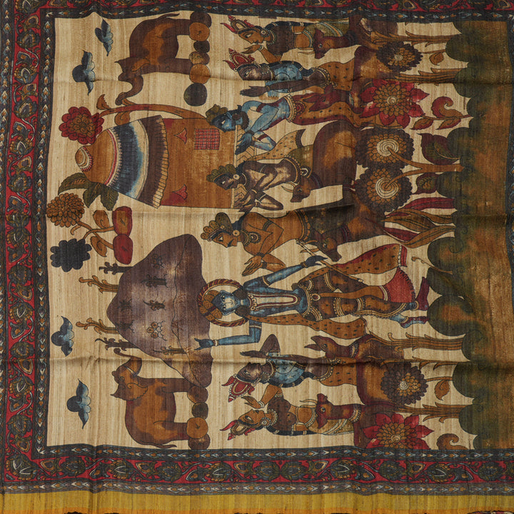 Hayagrivas Mustard Pure Tussar Silk Saree KBE1383J6-6