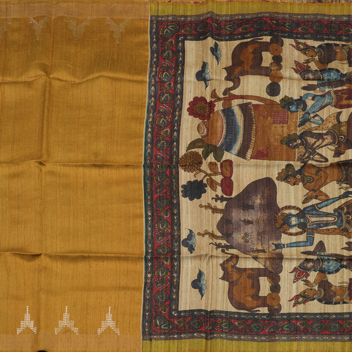 Hayagrivas Mustard Pure Tussar Silk Saree KBE1383J6-6
