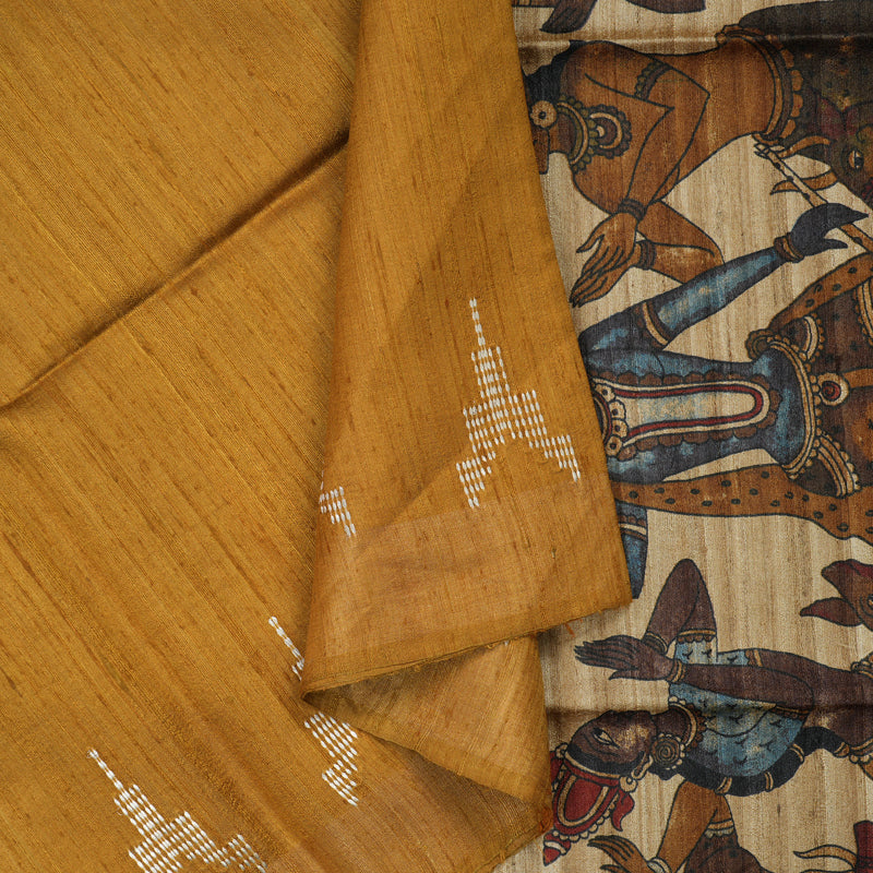 Hayagrivas Mustard Pure Tussar Silk Saree KBE1383J6-6