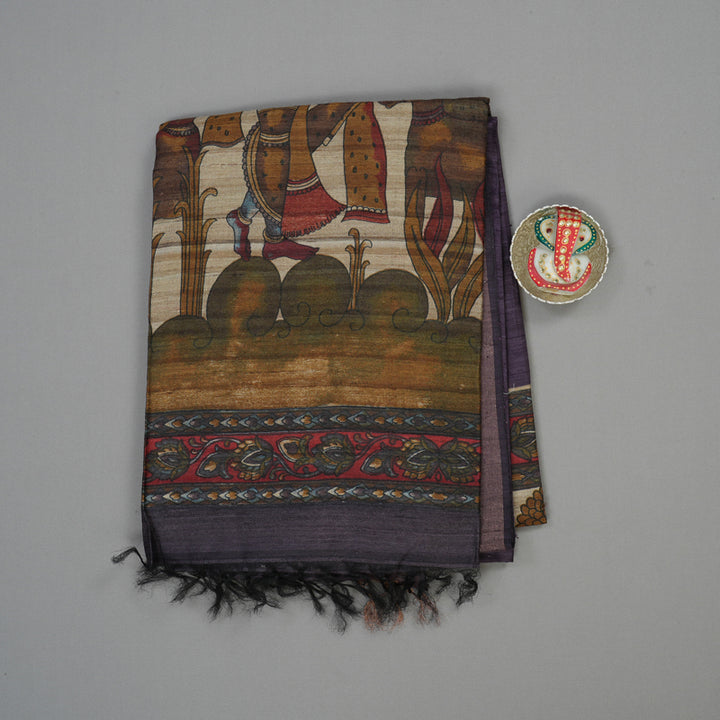 Hayagrivas Deep Purple Pure Tussar Saree KBE1383J6-7