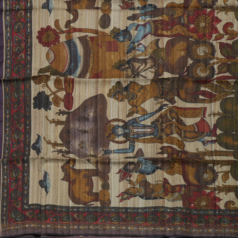 Hayagrivas Deep Purple Pure Tussar Saree KBE1383J6-7