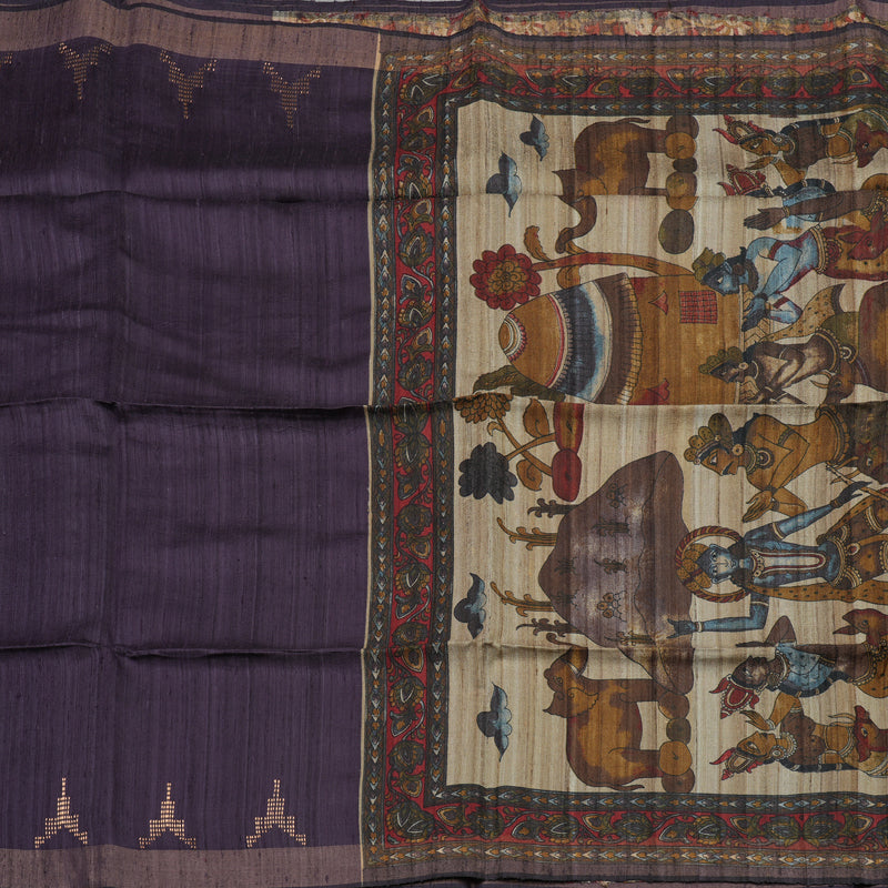 Hayagrivas Deep Purple Pure Tussar Saree KBE1383J6-7