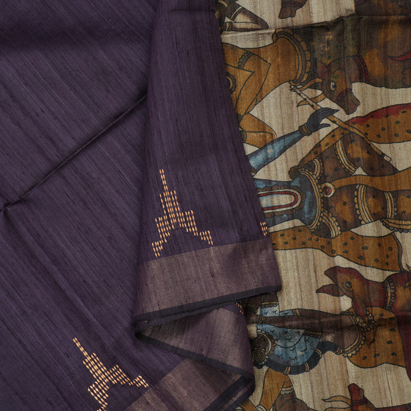 Hayagrivas Deep Purple Pure Tussar Saree KBE1383J6-7