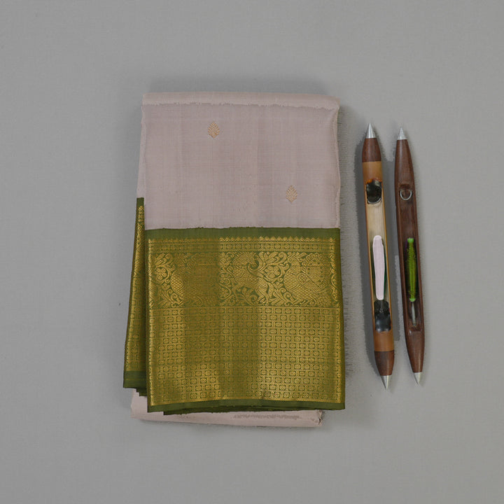 Hayagrivas Handloom Onion Pink Kanjivaram Silk Saree with Mehandi Green Border KBE1387J1-1