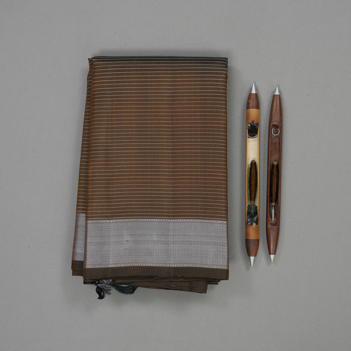 Hayagrivas Handloom Rust Brown Kanjivaram Silk Saree with Grey Thread Work Border KBE1387J4-1