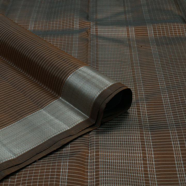 Hayagrivas Handloom Rust Brown Kanjivaram Silk Saree with Grey Thread Work Border KBE1387J4-1