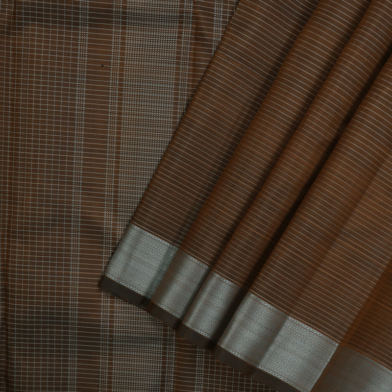 Hayagrivas Handloom Rust Brown Kanjivaram Silk Saree with Grey Thread Work Border KBE1387J4-1
