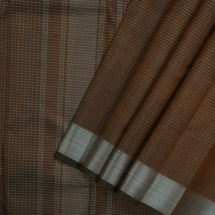 Hayagrivas Handloom Rust Brown Kanjivaram Silk Saree with Grey Thread Work Border KBE1387J4-1
