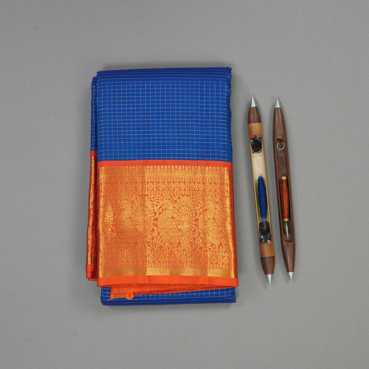 Hayagrivas Handloom MS Blue Kanjivaram Silk Saree with Orange border KBE1388J1-1