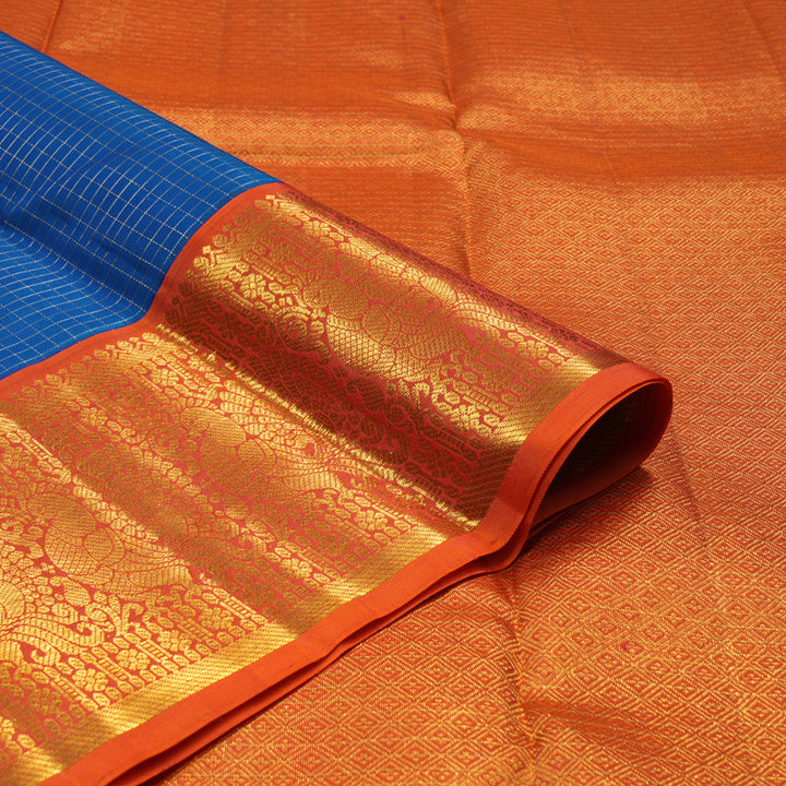 Hayagrivas Handloom MS Blue Kanjivaram Silk Saree with Orange border KBE1388J1-1
