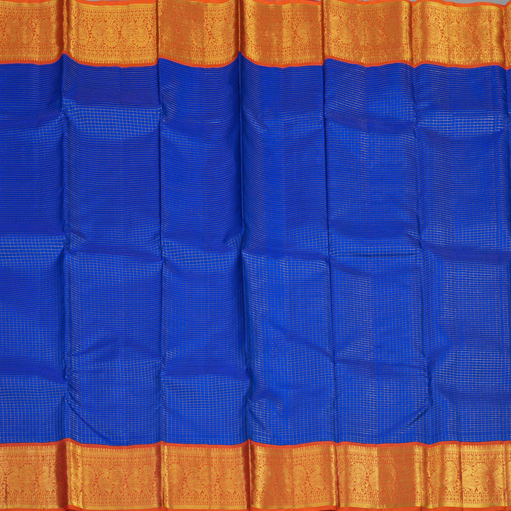 Hayagrivas Handloom MS Blue Kanjivaram Silk Saree with Orange border KBE1388J1-1