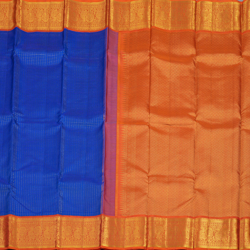 Hayagrivas Handloom MS Blue Kanjivaram Silk Saree with Orange border KBE1388J1-1