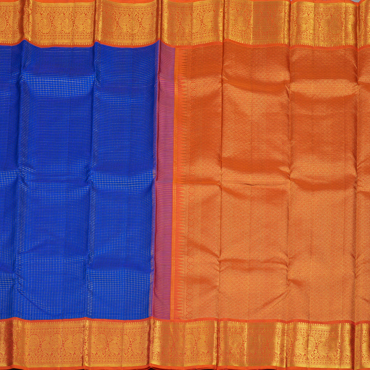 Hayagrivas Handloom MS Blue Kanjivaram Silk Saree with Orange border KBE1388J1-1